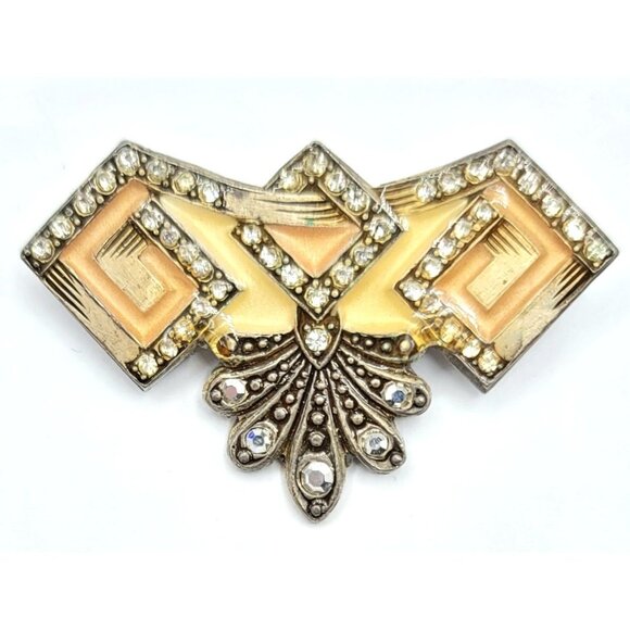Catherine Popesco Enameled Deco Inspired Brooch, Signed - Picture 1 of 8